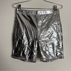 Skims Metallic‎ Swim Mid Waist Shorts Nickel Size L